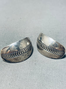 Timeless Vintage Native American Navajo Sterling Silver Convex Half Moon Earrings-Nativo Arts