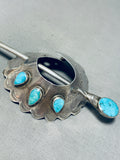 Fantastic Vintage Native American Navajo Kingman Turquoise Sterling Silver Hair Pin-Nativo Arts