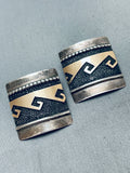 Quality Work Vintage Native American Navajo Gold Wave Sterling Silver Earrings-Nativo Arts