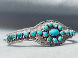 Museum Early Vintage Native American Navajo Turquoise Satellite Sterling Silver Bracelet