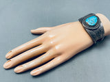 Sturdy Vintage Native American Navajo Morenci Turquoise Sterling Silver Bracelet-Nativo Arts
