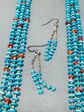Traditional Vintage Native American Navajo Bluegem Turquoise Sterlingsilver Necklace Earring Set-Nativo Arts