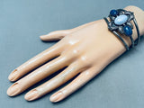 One Of The Best Vintage Native American Navajo Lapis Sterling Silver Leaf Bracelet-Nativo Arts