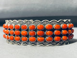 Gasp!! Fabulous Native American Navajo Circle Corals Sterling Silver Bracelet-Nativo Arts