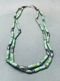 Rare Earlier Vintage Native American Navajo Green Turquise Heishi Sterling Silver Necklace-Nativo Arts