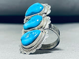 Monumental Native American Navajo 3 Kingman Turquoise Sterling Silver Massive Ring-Nativo Arts