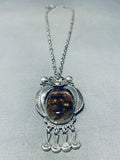 Best Vintage Native American Navajo Fire Agate Sterling Silver Leaf Necklace-Nativo Arts