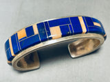 6 Inch Wrist Vintage Native American Navajo Lapis Inlay Sterling Silver Bracelet Cuff-Nativo Arts