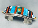 Native American Important Vintage Len Adakai Turquoise Inlay Sterling Silver Bracelet-Nativo Arts