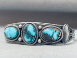 1930's Rare Ingot Silver 999 Vintage Native American Navajo Morenci Turquoise Bracelet-Nativo Arts