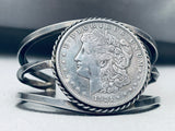 Sturdy 80 Grams Vintage Native American Navajo Hand Tooled Coin Sterling Silver Bracelet-Nativo Arts