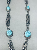 One Of The Most Unique Woven Sterling Silver Vintage Turquoise Necklace-Nativo Arts