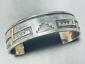 Amazing Vintage Native American Navajo Signed Sterling Silver Geometric Designs Bracelet-Nativo Arts