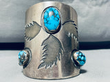 Tommy Piaso Wide Vintage Native American Navajo Turquoise Sterling Silver Bracelet Cuff-Nativo Arts