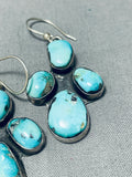 Chunky Vintage Native American Navajo Carico Lake Turquoise Cross Sterling Silver Earrings-Nativo Arts