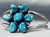 Thick Flower Cluster Turquoise Vintage Native American Navajo Sterling Silver Bracelet-Nativo Arts