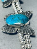 204 Grams Butterfly Native American Navajo Turquoise Sterling Silver Squash Blossom Necklace-Nativo Arts