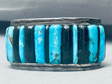7 Inch Wrist Vintage Native American Navajo Turquoise Inlay Sterling Silver Bracelet-Nativo Arts