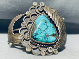 Quality Vintage Native American Navajo Blue Diamond Turquoise Sterling Silver Leaf Bracelet-Nativo Arts