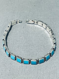 Rare Vintage Native American Navajo Sleeping Beauty Turquoise Square Cut Silver Link Bracelet-Nativo Arts