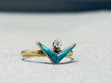 Rare Diamond And 14k Gold Vintage Native American Navajo Inlay Ring-Nativo Arts