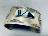 Henry Yazzie Vintage Native American Navajo Turquoise Inlay Sterling Silver Bracelet-Nativo Arts