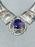 Important Vintage Native American Navajo Russell Sam Amethyst Sterling Silver Gold Necklace-Nativo Arts