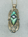 Ornate Vintage Native American Navajo Royston Turquoise Sterling Silver 12ktgf Necklace-Nativo Arts