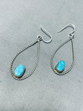 Lovely Vintage Native American Navajo Blue Gem Turquoise Sterling Silver Dangle Earrings-Nativo Arts