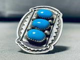Joseph Tom Vintage Native American Navajo Domed Turquoise Sterling Silver Ring-Nativo Arts
