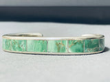 Native American Thicker Vintage Zuni Green Turquoise Inlay Sterling Silver Bracelet-Nativo Arts