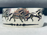 Spectacular Native American Navajo Sterling Silver Horses Bracelet Signed-Nativo Arts