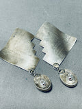 One Of The Most Unique Ever Vintage Native American Navajo Turquoise Sterling Silver Earrings-Nativo Arts