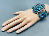 Riveting Vintage Native American Navajo Morenci Turquoise Cluster Sterling Silver Bracelet-Nativo Arts