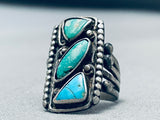 Gigantic Vintage Native American Navajo Green Blue Turquoise Sterling Silver Ring-Nativo Arts