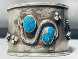 Heavy Snake And Eagle Vintage Native American Navajo Morenci Turquoise Sterling Silver Bracelet-Nativo Arts