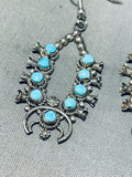 Rare Vintage Native American Navajo Blue Gem Turquoise Sterling Silver Squashblossom Earrings-Nativo Arts