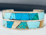 Important Keyenta Az Vintage Native American Navajo 7' Wrist Sterling Silver Inlay Bracelet-Nativo Arts