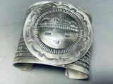 Heavy 123 Grams Native American Navajo Sun Face Sterling Silver Wide Bracelet Cuff-Nativo Arts