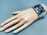 Leo Otue Vintage Native American Zuni Rug Inlay Turquoise Sterling Silver Bracelet-Nativo Arts