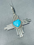 Rob Yellowhorse Native American Navajo Morenci Turquoise Sterling Silver Zia Necklace-Nativo Arts