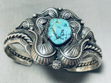 Ornate Vintage Native American Navajo Old Kingman Turquoise Sterling Silver Bracelet-Nativo Arts
