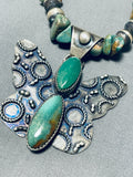 Signed Native American Navajo Royston Turquoise Sterling Silver Butterfly Necklace-Nativo Arts