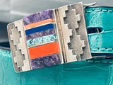 Museum Quality Vintage Native American Navajo Sterling Silver Inlay Croc Belt-Nativo Arts