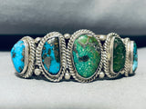 Very Rar Eolder Vintage Native American Navajo Green Turquoise Sterling Silver Bracelet-Nativo Arts