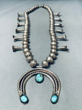 Early Vintage Navao Sterling Silver Turquoise Squash Blossom Necklace-Nativo Arts
