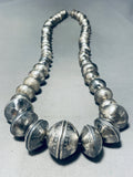 519 Grams!!!!!!! Vintage Native American Navajo Coin Silver Heavy Pearl Necklace- Wow!-Nativo Arts