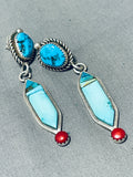 Important Vintage Native American Navajo Turquoise Inlay Sterling Silver Earrings-Nativo Arts
