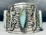 Captivating Native American Navajo Royston Turquoise Gecko Sterling Silver Bracelet-Nativo Arts