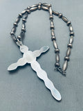One Of The Biggest Vintage Native American Navajo Turquoise Sterling Silver Cross Necklace-Nativo Arts
